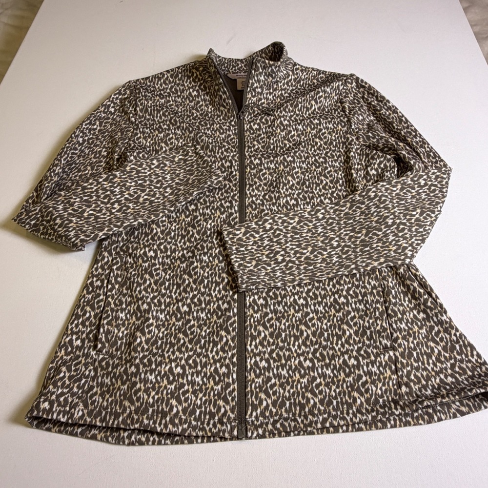 Tommy Bahama Everyday Active Womens Large Full Zip Animal Print Jacket Brown